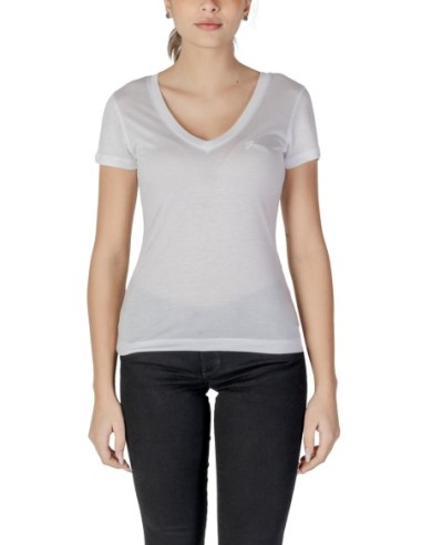 Guess t-shirt femme blanc col V lyocell