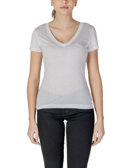 Guess t-shirt femme blanc col V lyocell