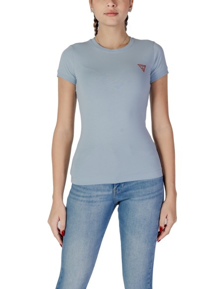 Guess t-shirt femme bleu azur uni – Essentiel