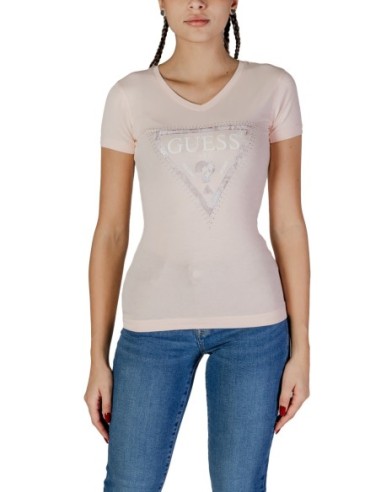 Guess t-shirt femme rose imprimé coton