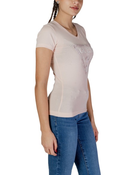 Guess t-shirt femme rose imprimé coton