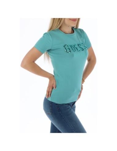 Guess t-shirt femme bleu azur coton stretch