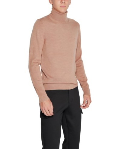 Calvin Klein pull homme laine beige col montant