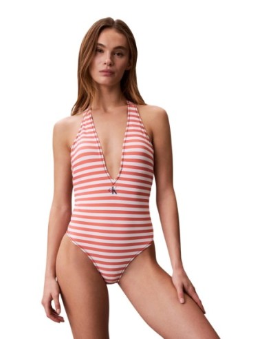 Calvin Klein Jeans maillot une pièce plunge orange rayé