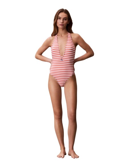 Calvin Klein Jeans maillot une pièce plunge orange rayé