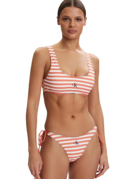 Calvin Klein Jeans bas de bikini orange rayé à nouer