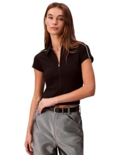 Calvin Klein Jeans t-shirt femme noir col polo zippé