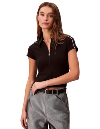 Calvin Klein Jeans t-shirt femme noir col polo zippé