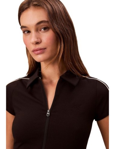 Calvin Klein Jeans t-shirt femme noir col polo zippé