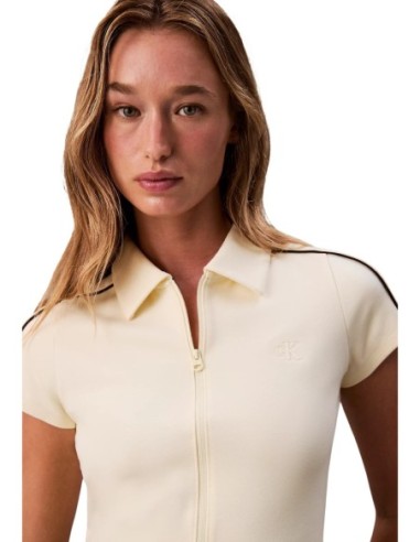 Calvin Klein Jeans t-shirt femme jaune col polo zippé
