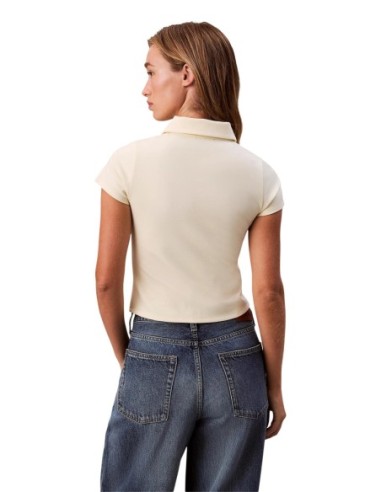 Calvin Klein Jeans t-shirt femme jaune col polo zippé