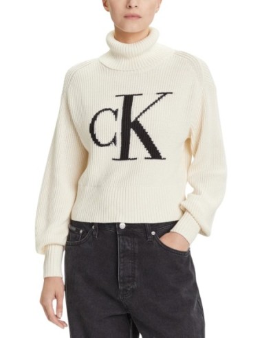 Calvin Klein Jeans pull femme blanc col montant
