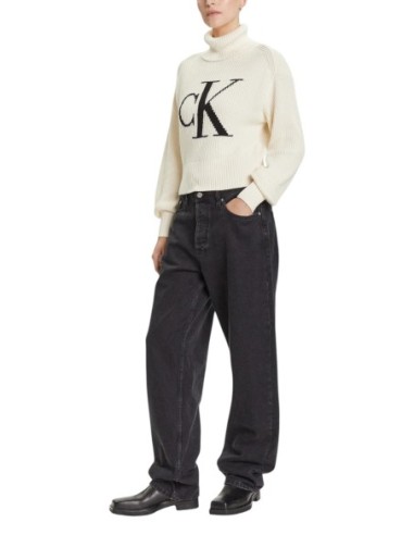 Calvin Klein Jeans pull femme blanc col montant