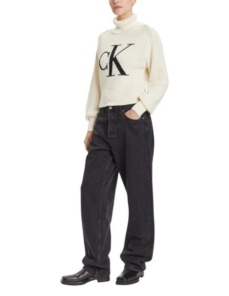 Calvin Klein Jeans pull femme blanc col montant