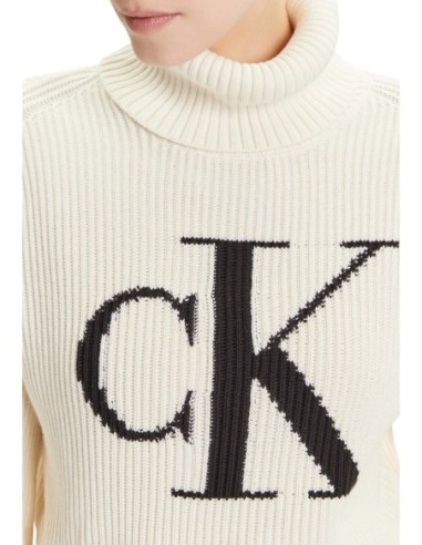Calvin Klein Jeans pull femme blanc col montant