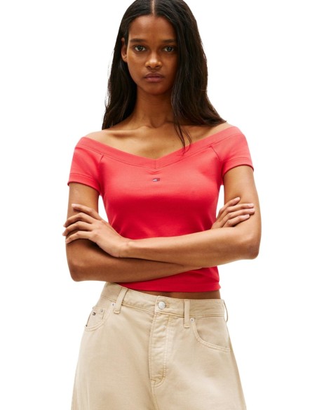 Tommy Hilfiger Jeans t-shirt femme rouge col bateau