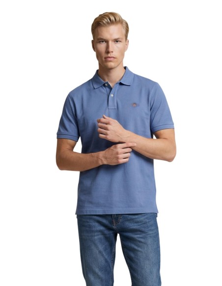 Polo Gant homme bleu azur coton stretch