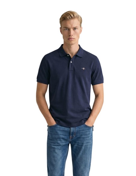 Polo Gant homme bleu en coton stretch