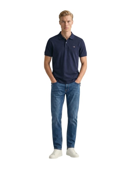Polo Gant homme bleu en coton stretch