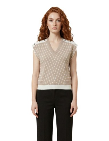 Liu Jo Blouse femme beige rayures col V