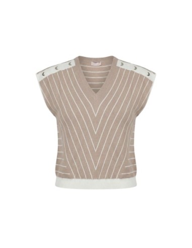 Liu Jo Blouse femme beige rayures col V