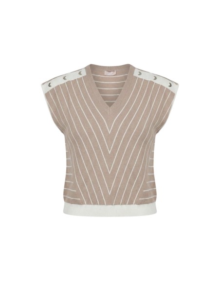 Liu Jo Blouse femme beige rayures col V