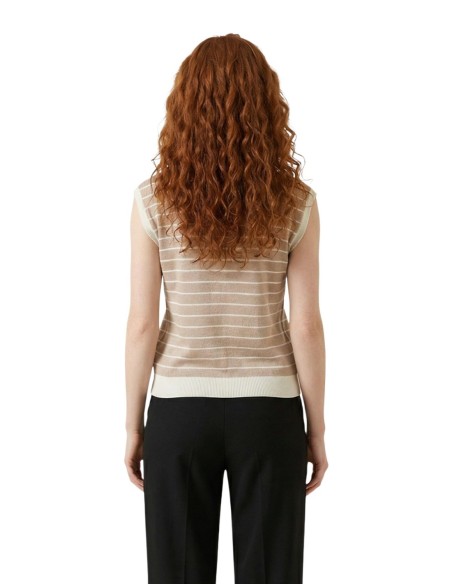 Liu Jo Blouse femme beige rayures col V