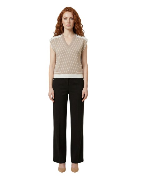Liu Jo Blouse femme beige rayures col V