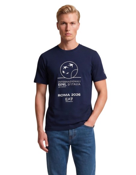 EA7 T-shirt homme bleu imprimé – Coton stretch