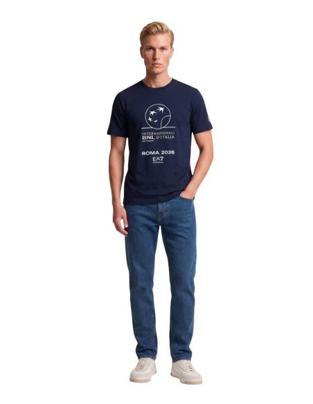 EA7 T-shirt homme bleu imprimé – Coton stretch