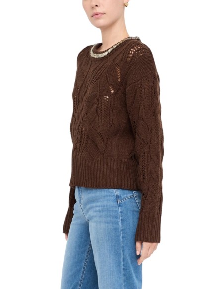 Liu Jo Pull femme marron strass – Acrylique & laine