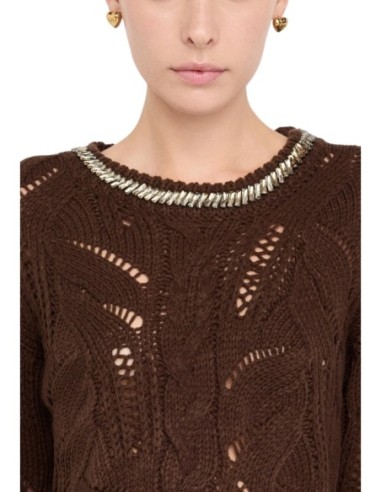 Liu Jo Pull femme marron strass – Acrylique & laine