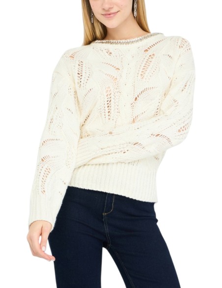 Liu Jo Pull femme blanc strass – Acrylique & laine