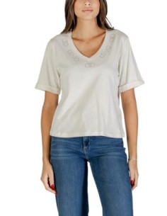 Liu Jo T-shirt femme blanc col V strass – Coton