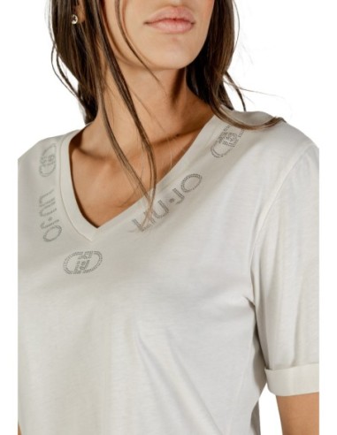 Liu Jo T-shirt femme blanc col V strass – Coton