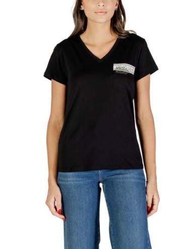 Liu Jo T-shirt femme noir imprimé col V – Poche