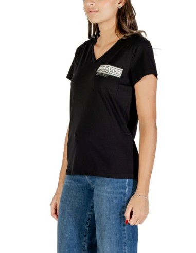 Liu Jo T-shirt femme noir imprimé col V – Poche
