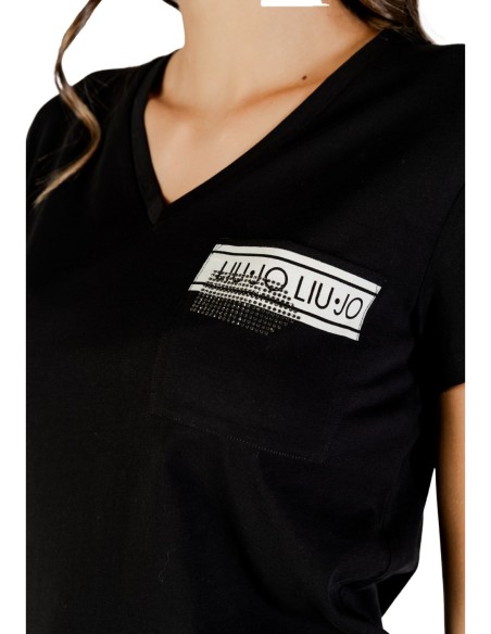 Liu Jo T-shirt femme noir imprimé col V – Poche