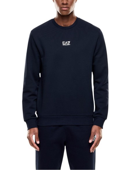 EA7 Sweat homme bleu col rond – Coton/polyester