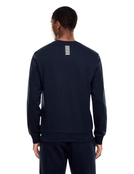 EA7 Sweat homme bleu col rond – Coton/polyester