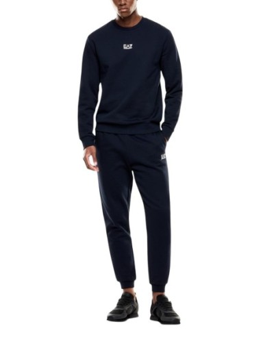 EA7 Sweat homme bleu col rond – Coton/polyester