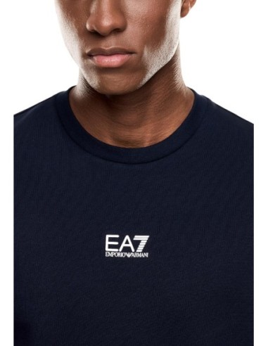 EA7 Sweat homme bleu col rond – Coton/polyester