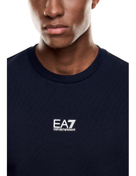 EA7 Sweat homme bleu col rond – Coton/polyester