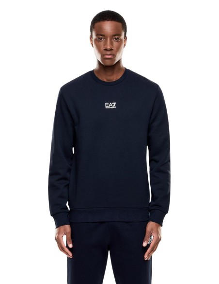 EA7 Sweat homme bleu col rond – Coton/polyester