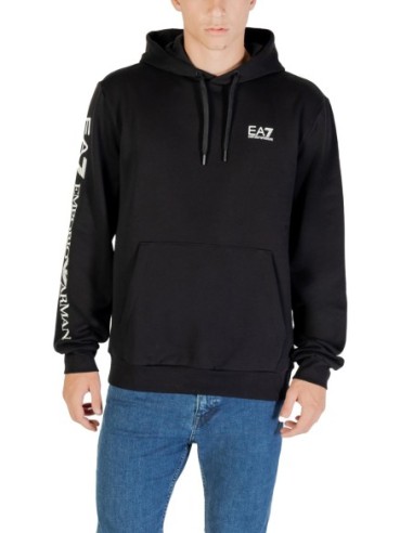 EA7 Sweat homme noir à capuche imprimé – Coton/polyester
