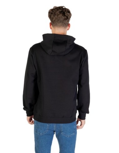 EA7 Sweat homme noir à capuche imprimé – Coton/polyester