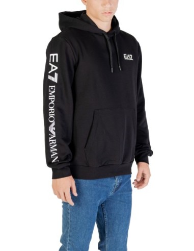 EA7 Sweat homme noir à capuche imprimé – Coton/polyester