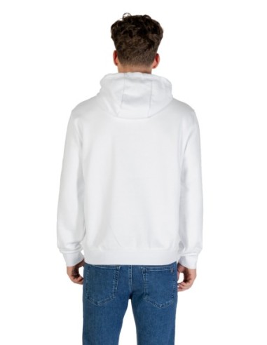 EA7 Sweat homme blanc à capuche imprimé – Coton/polyester