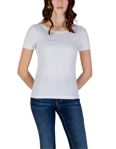 EA7 T-shirt femme blanc manches courtes – Coton stretch