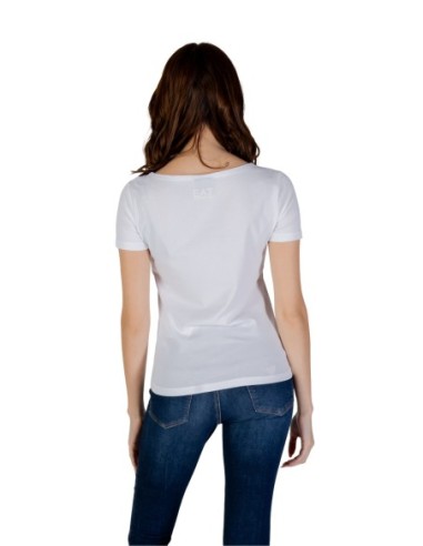 EA7 T-shirt femme blanc manches courtes – Coton stretch